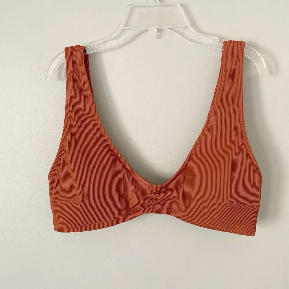 Aerie Size XL Scoop Neck Orange Ribbed Swim Suit Top